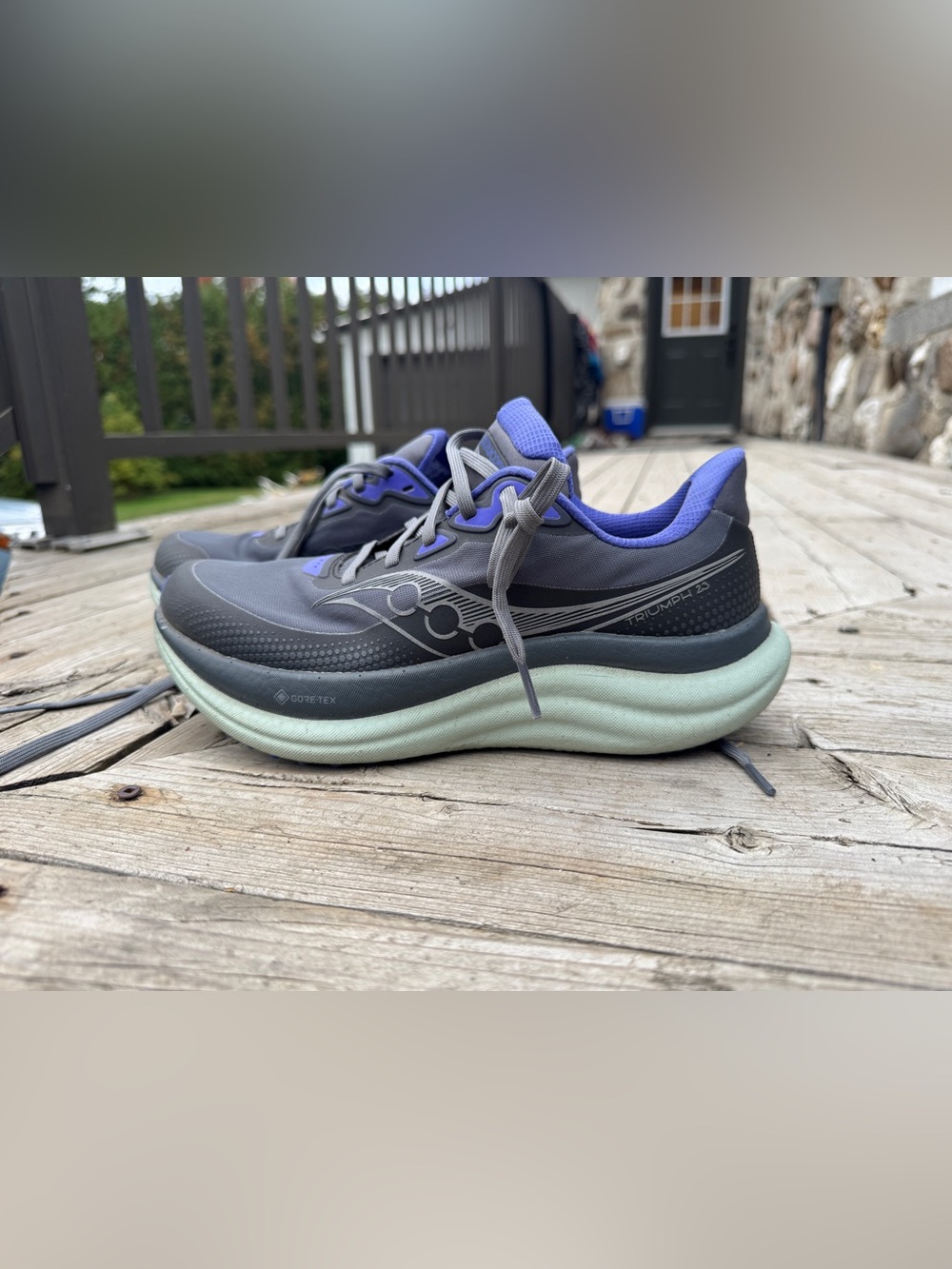 Saucony Men’s Running Shoes — Gray Upper with Purple Lining and Mint Midsole